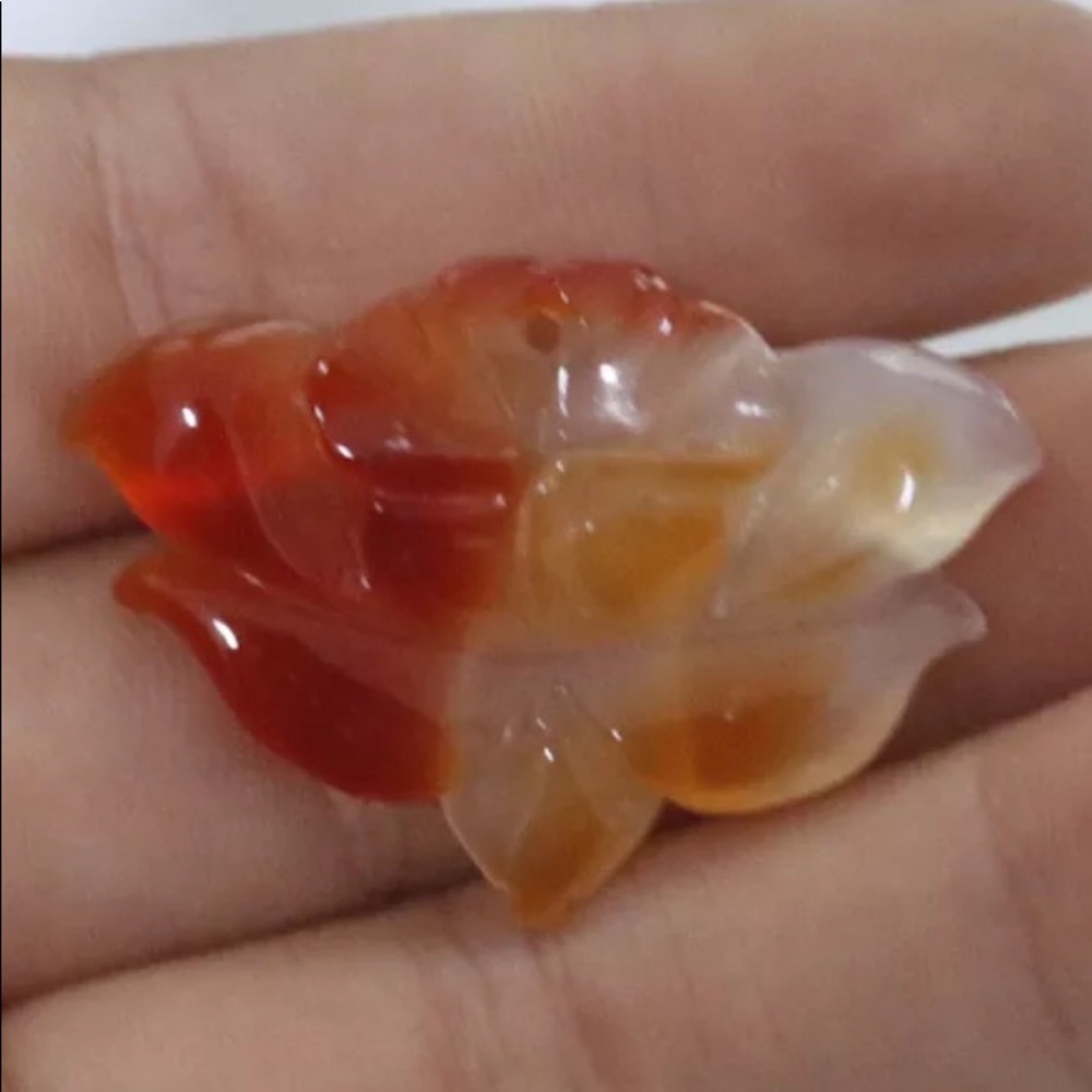 Hand Carved Agate Lotus Blossom Pendant